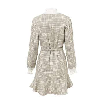 BerryGo Women's Elegant Turtleneck Ruffle Plaid Knit Dress Camel-S