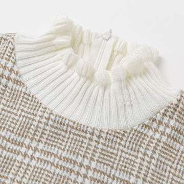 BerryGo Women's Elegant Turtleneck Ruffle Plaid Knit Dress Camel-S