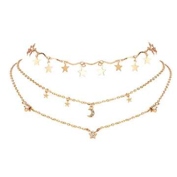 BERYUAN Simple Choker Moon Star Choker Pendant Necklace Trendy Choker Necklace for Women
