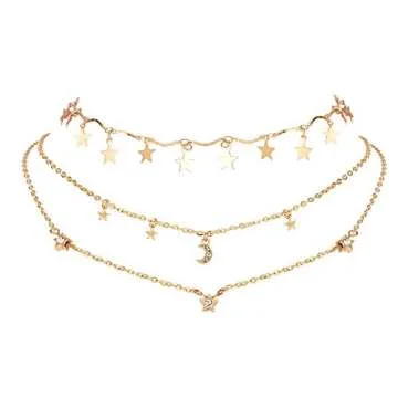 BERYUAN Simple Choker Moon Star Choker Pendant Necklace Trendy Choker Necklace for Women