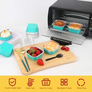 5oz Square Cupcake Pan With Lids 40 Pack,LNYZQUS Aluminum Foil Muffin Cups,Disposable Ramekins Mini ...