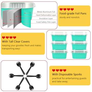 5oz Square Cupcake Pan With Lids 40 Pack,LNYZQUS Aluminum Foil Muffin Cups,Disposable Ramekins Mini Cake Brownie Baking Pans Jumbo Cupcake Liners Muffin Tin-Cyan Blue