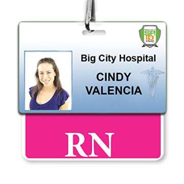 Pink RN Badge Buddy - HORIZONTAL- Heavy Duty Spill Proof & Tear Resistant Cards - Double Sided- Quic...