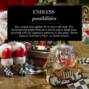 MACKENZIE-CHILDS Snow Globe, Christmas Decoration for Living Room, Holiday Decor, Sleigh Ride