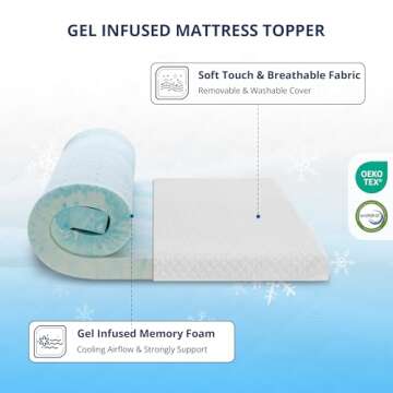 2 Inch Gel Memory Foam Mattress Topper Full Size, Cooling Bed Topper for Pressure Relief with Remova...