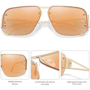 BOTPOV Trendy Aviator Sunglasses Men Women Retro Rimless Metal Frame Shades Lentes De Sol Para Mujer BP3625 (Golden Frame/Brown Len)