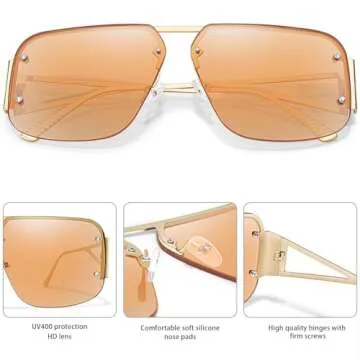 BOTPOV Trendy Aviator Sunglasses Men Women Retro Rimless Metal Frame Shades Lentes De Sol Para Mujer BP3625 (Golden Frame/Brown Len)
