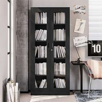 PEUKC Display Cabinet with Glass Doors, Curio Cabinets with 4 Adjustable Shelves, Locking Glass Cabi...