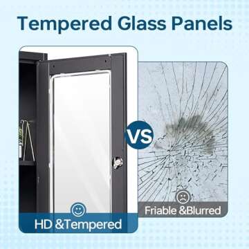 PEUKC Display Cabinet with Glass Doors, Curio Cabinets with 4 Adjustable Shelves, Locking Glass Cabinet Display Case for Home, Office, Clinic, Pantry, Assemble Required, Black