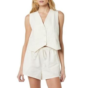 The Drop Women's ESMA Linen Vest Ivory - Versatile Style, Effortless Elegance