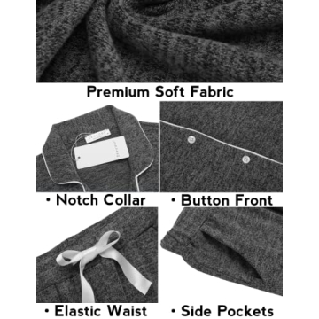 Ekouaer Pajama Sets Women's Long Sleeve Sleepwear Soft Button Down Nightwear Two Piece Pjs Set (Grey,M)