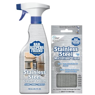 Bar Keepers Friend Stainless Steel Cleaner Spray (25.4 oz) + Microfiber Cloth - Removes Fingerprints...
