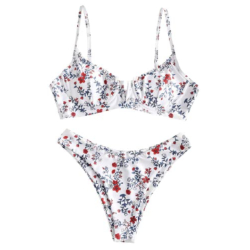 ZAFUL Women's Underwire Bikini Floral High Cut Two Piece Swimsuit Bathing Suit