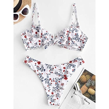 ZAFUL Women's Floral High Cut Underwire Bikini Set