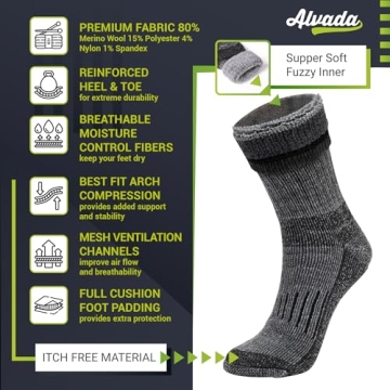Alvada Warm Wool Socks for Winter Charcoal Color