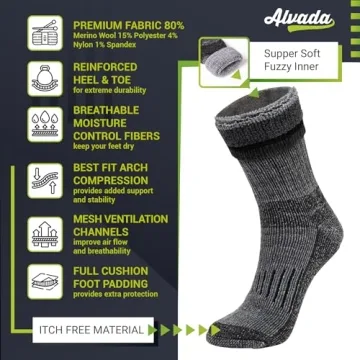 Alvada Warm Wool Socks for Winter Charcoal Color