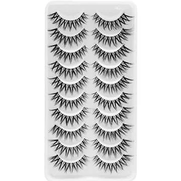 Bershnor False Lashes 3D Cat-Eye Volume Eyelashes Clear Band Lashes Natural Look Faux Mink Invisible Strip Wispy Fake Lashes 10 Pairs