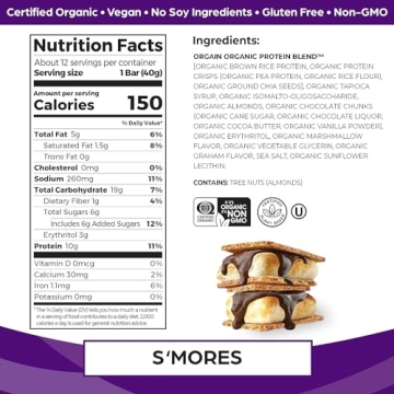 Orgain Organic Vegan Protein Bars S'mores Delicious Low Cal Snack