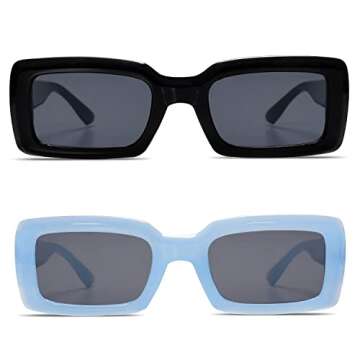 Allarallvr Trendy Rectangle Sunglasses for Women Men Vintage 90's Square Shades Thick Frame Nude Sun...