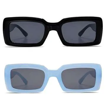 Allarallvr Trendy Rectangle Sunglasses for Women Men Vintage 90's Square Shades Thick Frame Nude Sun...