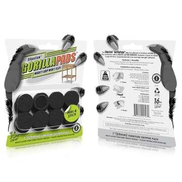Slipstick GorillaPads CB147 Non Slip Furniture Pads/Gripper Feet (Set of 16) Self Adhesive Rubber Fl...