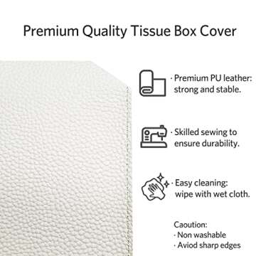 Tissue Box Cover, Langsum Modern Square Tissue Box Organizer, Decorative PU Leather Facial Paper Holder for Bathroom Vanity Countertop, Night Stand, Bedroom Dresser, Office Desk, Car (White)