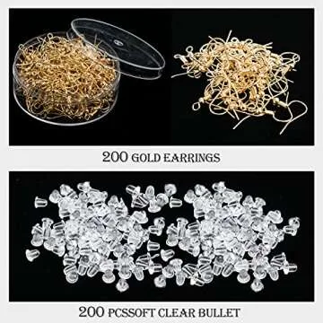200PCS Hypoallergenic Bead & Spring Surgical Stainless Steel Earring Hooks With 200pcs Earring backs For Jewelry Making DIY (Golden).