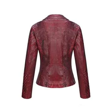 Bellivera Faux Leather Short Jacket, Women Spring Fall Clothes Trendy Retro Frosted Moto Biker Casual Coat 17909 Red XL