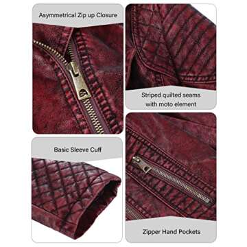 Bellivera Faux Leather Short Jacket, Women Spring Fall Clothes Trendy Retro Frosted Moto Biker Casual Coat 17909 Red XL