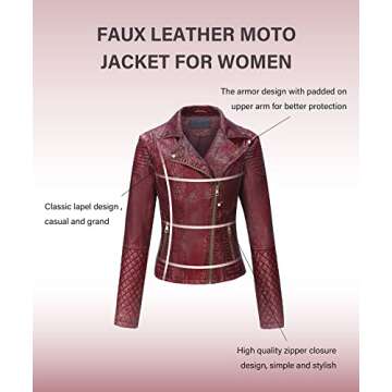 Bellivera Faux Leather Short Jacket, Women Spring Fall Clothes Trendy Retro Frosted Moto Biker Casual Coat 17909 Red XL