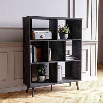 Bestier Mid Century Bookshelf Modern Bookcase 7 Cube Storage Organizer with Legs Freestanding Decora...