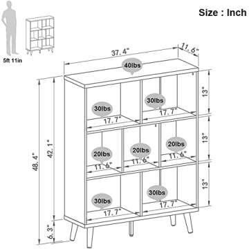 Bestier Mid Century Bookshelf Modern Bookcase 7 Cube Storage Organizer with Legs Freestanding Decorative Organizer Shelves for Living Room Bedroom Home Office Furniture Black