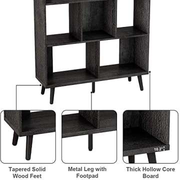 Bestier Mid Century Bookshelf Modern Bookcase 7 Cube Storage Organizer with Legs Freestanding Decorative Organizer Shelves for Living Room Bedroom Home Office Furniture Black