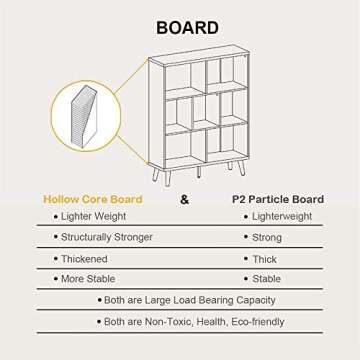 Bestier Mid Century Bookshelf Modern Bookcase 7 Cube Storage Organizer with Legs Freestanding Decorative Organizer Shelves for Living Room Bedroom Home Office Furniture Black