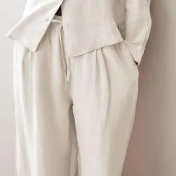 Ainangua Women Linen Palazzo Pants Casual Elasticated Drawstring Waist Wide Leg Trousers Trendy Beach Travel Outfits