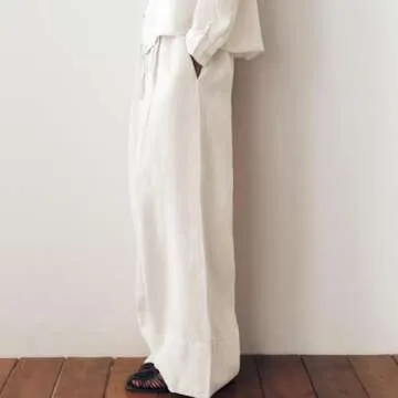 Ainangua Women Linen Palazzo Pants Casual Elasticated Drawstring Waist Wide Leg Trousers Trendy Beach Travel Outfits