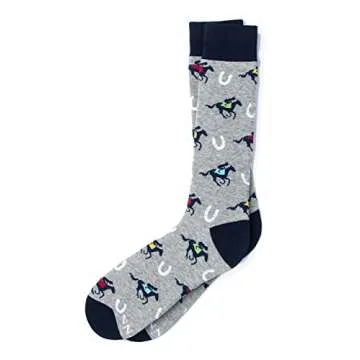 Men's Designer Alynn Grey Winner's Circle Horse Racing Talk Derby Novelty Crew Dress & Trouser Socks