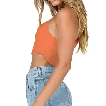 LYANER Women's One Shoulder Crop Top in Orange