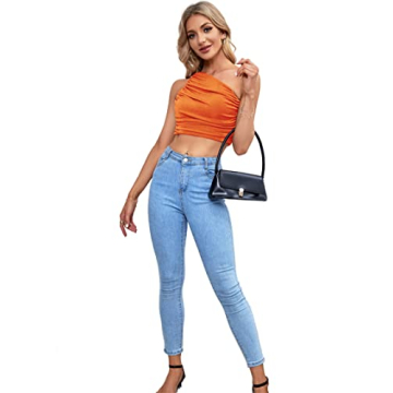 LYANER Women's One Shoulder Crop Top in Orange
