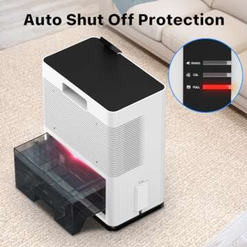 NineSky Dehumidifier for home, 98 OZ Dehumidifier for Room, Dehumidifiers for Bathroom, Bedroom, Basement (800 sq. ft.) with Auto Shut Off, 5 Colors LED Light(H2 White)