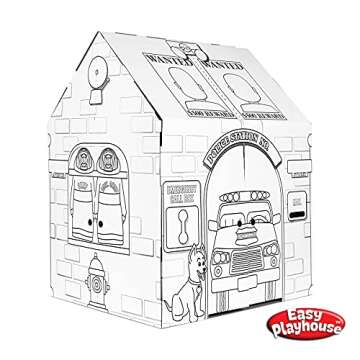 Easy Playhouse Police and Fire Station - Kids Art & Craft for Indoor & Outdoor Fun – Decorate & Personalize The Cardboard Fort, 32" X 26. 5" X 40. 5" - Made in USA, Age 3+ [Amazon Exclusive], white