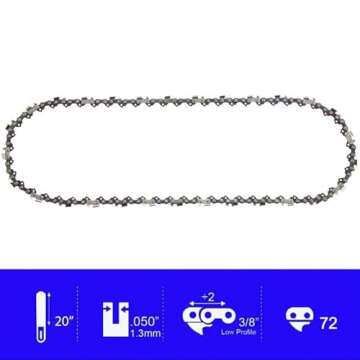 (3 Pack) 20-Inch Chainsaw Chain-3/8" Pitch .050" Gauge 72 Drive Links with 2 Bonus Sharpening Files; Heavy Duty Carbon Steel Chains Fit Most Major Chainsaw Brands