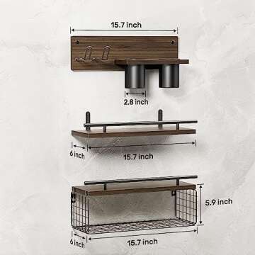 RoleDes Floating Shelves with Hair Dryer Holder