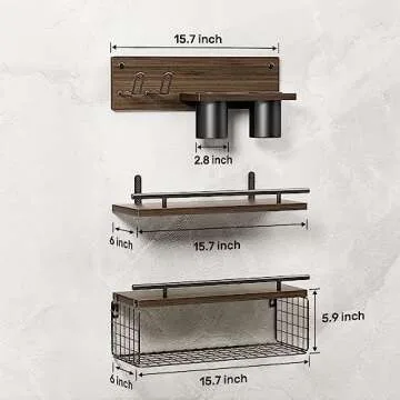 RoleDes Floating Shelves with Hair Dryer Holder