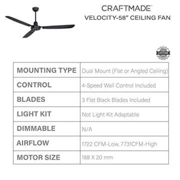 Craftmade VE58FB3 Modern 58" Ceiling Fan with Control