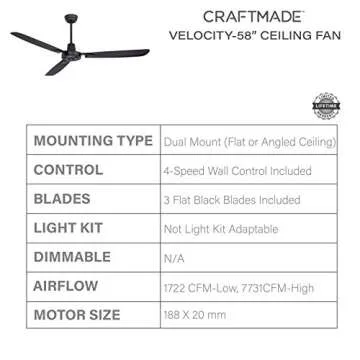 Craftmade VE58FB3 Modern 58" Ceiling Fan with Control