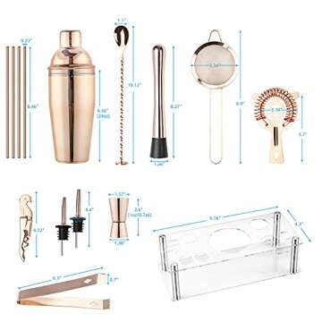 VG Cocktail Shaker Set with Acrylic Stand | 14 Pieces Mixology Bartender Kit | Bar Tools Set with All Bar Accessories for Dink Mixing, Beginers Home Bartending