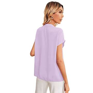 Milumia Women's Casual Notched V Neck Fold Pleated Short Sleeve Work Office Blouse Top