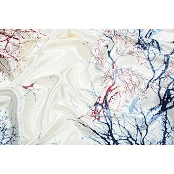 corciova 35 x 35 Large Bandana Women Satin Tie Square Headband Silk Like Hair Scarf Wrap Headscarf Prussian Blue Beige Trees