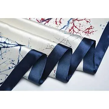 corciova 35 x 35 Large Bandana Women Satin Tie Square Headband Silk Like Hair Scarf Wrap Headscarf Prussian Blue Beige Trees